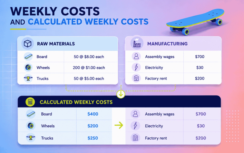 Weekly costs and calculated weekly costs