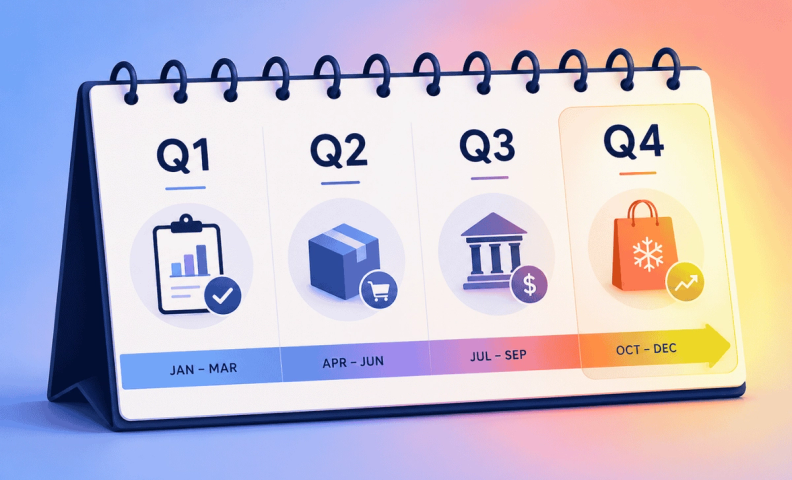Quarterly desk calendar timeline