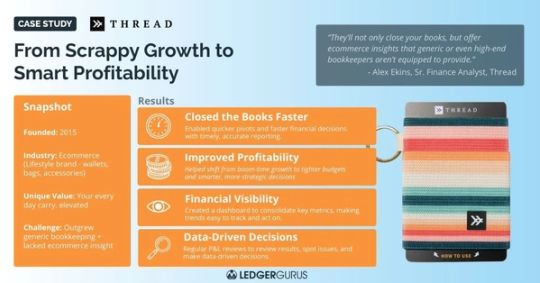 Thread case study on one page: the quote, four results and company facts